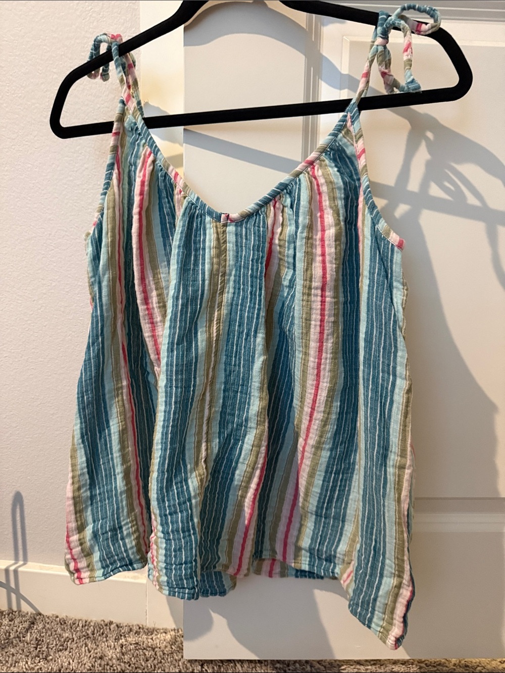 Old Navy Striped Tie-Shoulder Cami in Teal, Pink, Cream